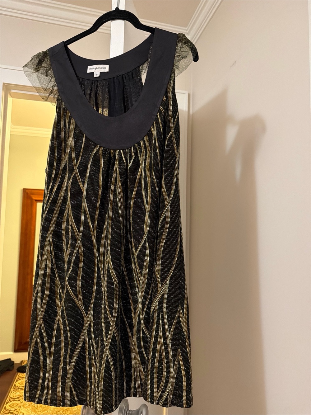 Christopher Deane Black & Gold Metallic Sleeveless mini dress size S